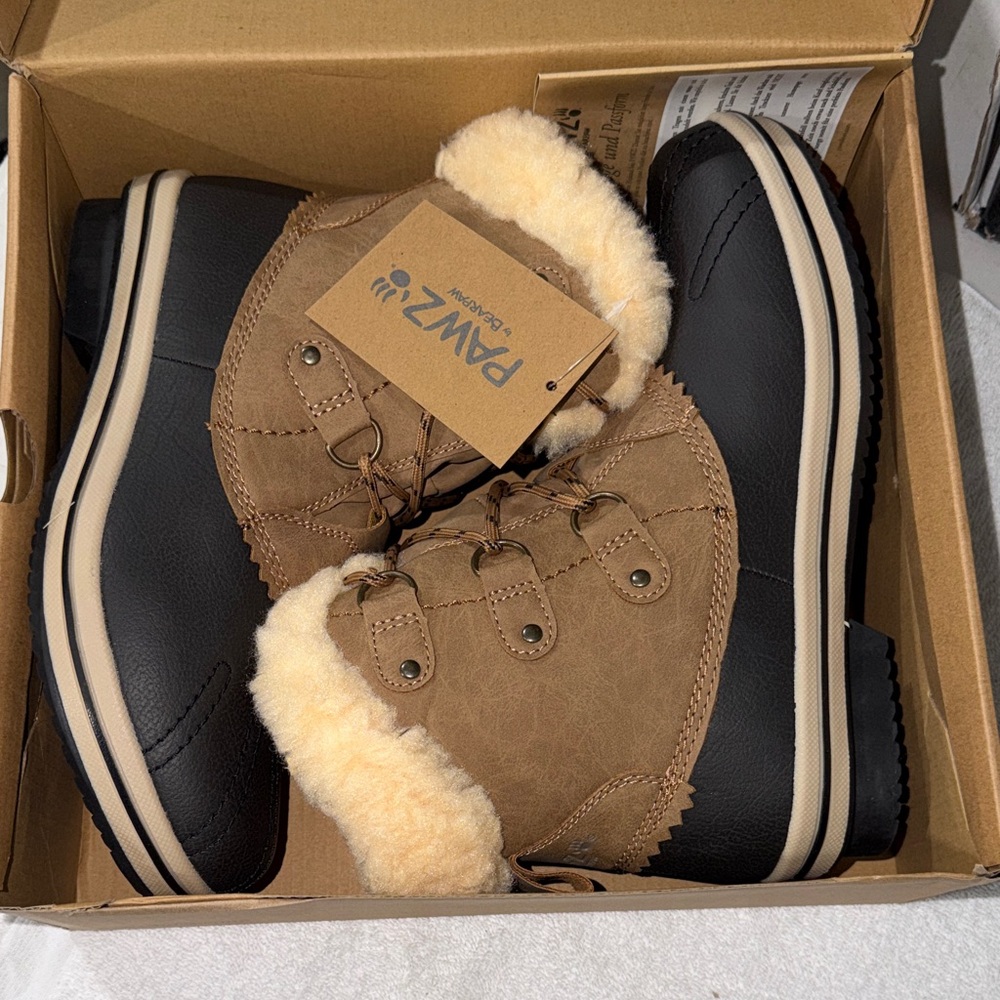 PAWZ Kids Brown & Black Faux-Fur Winter Boots